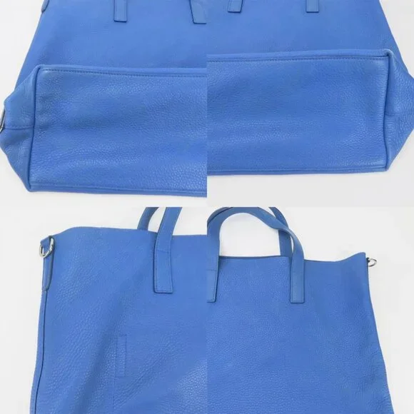Prada Tote Leather Blue Silver Hardware 2-Way Shoulder Simple Large Capacity - Picture 3 of 9